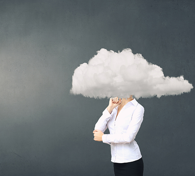 Businesswoman,Standing,With,Cloud,Instead,Of,Head
